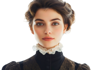 Elegant Victorian lady in vintage dress portrait, isolated beautiful woman in 19th century fashion, historical costume of aristocratic female, sophisticated European beauty in antique gown