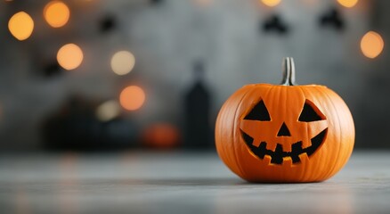 Illuminated jack-o'-lantern glows amidst autumn leaves in a forest setting at night
