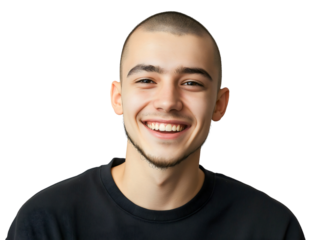 Gen z teenager boy with buzz cut and shaved short hair, young caucasian zoomer isolated for portrait, haircut showcases modern hairstyle trends, fashion forward look appeals to youth culture
