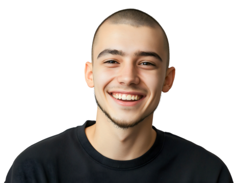 Gen z teenager boy with buzz cut and shaved short hair, young caucasian zoomer isolated for portrait, haircut showcases modern hairstyle trends, fashion forward look appeals to youth culture
