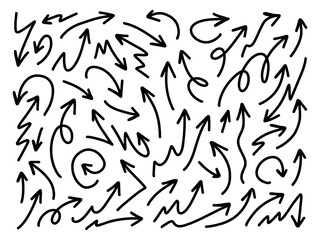 Hand drawn arrows collection Set simple flat arrows isolated on white background. Arrow mark icons and arrow paint. Stock vector. EPS10.