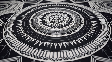 Obraz premium Geometric labyrinth design with intricate fractals and isometric patterns rendered in black and white for a stark minimalist effect