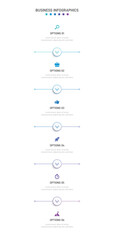 Vertical progress bar featuring 6 arrow-shaped elements, symbolizing the six stages of business strategy and progression. Clean timeline infographic design template. Vector for mobile presentation.