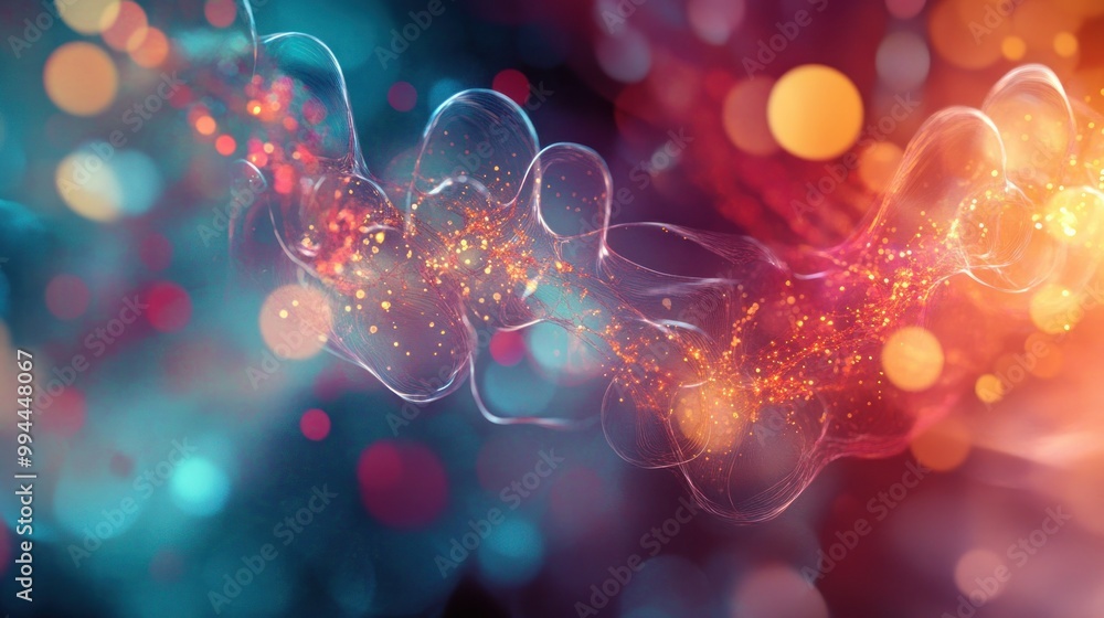 Poster abstract background with swirling, transparent forms and glittering particles