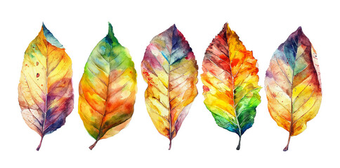 Fototapeta premium Vector watercolor colorful autumn leaf on a white background