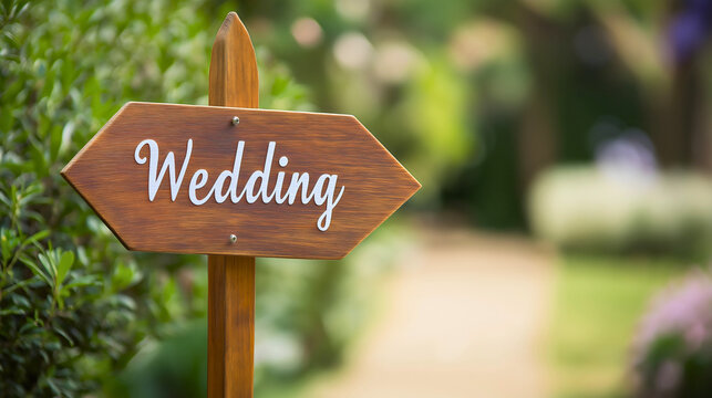 Wooden wedding sign for invitations, rustic event greeting display, welcome card with copy space, postcard design for ceremony, background for marriage celebrations