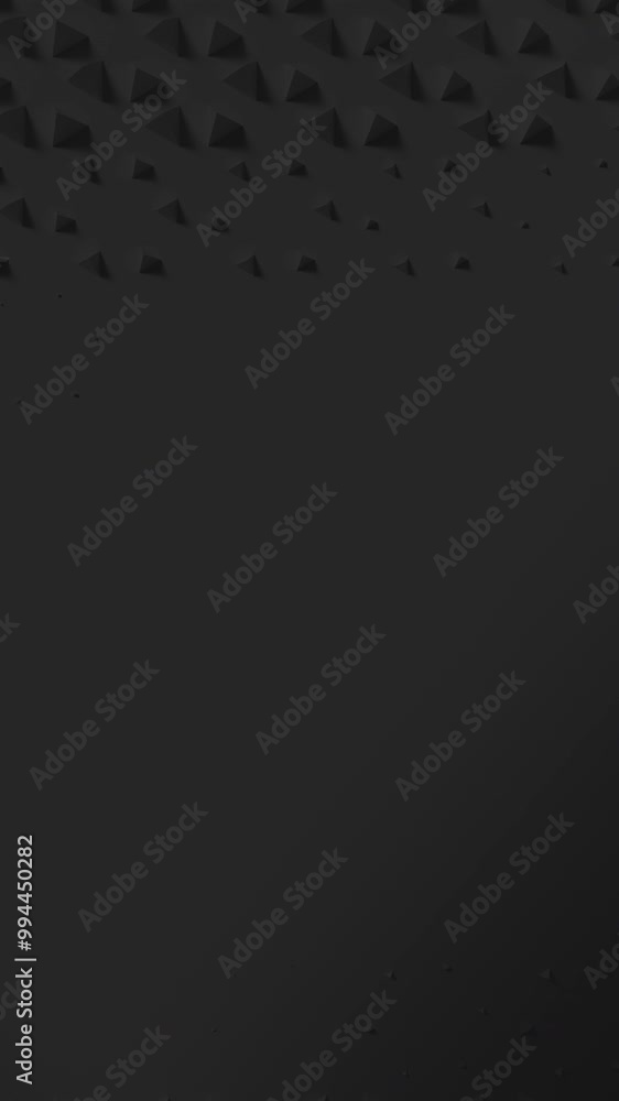 Poster black surface with wave of scaling pyramids with shadows. extruding shapes animation loop. clean bri