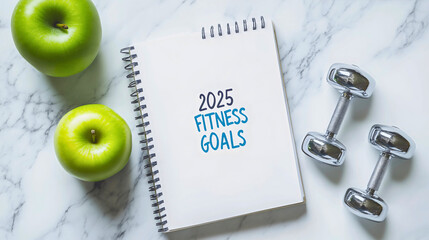 2025 fitness goals and New Year challenges, starting healthy lifestyle changes, exercise and diet resolutions, future success in sports and nutrition, strategic concept for personal growth
