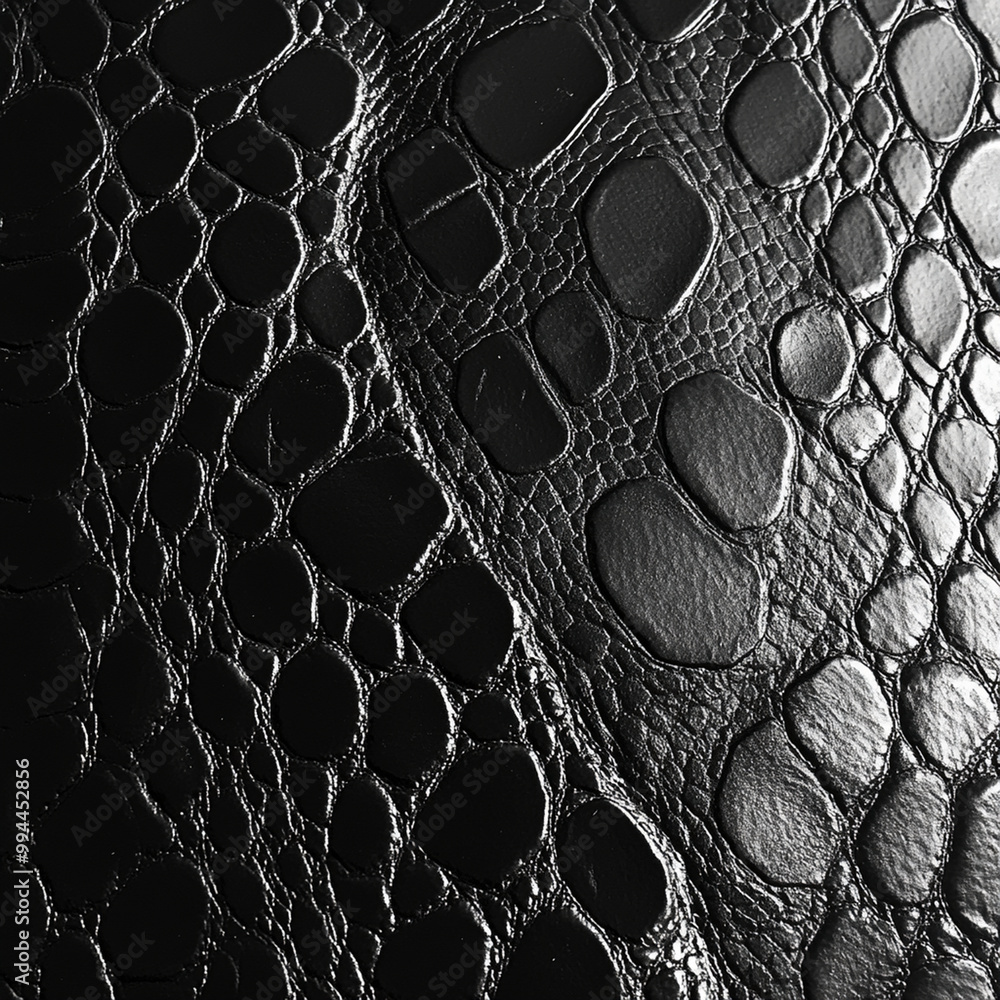 Poster black and white snake leather texture showcases unique pattern with glossy highlights and deep shado