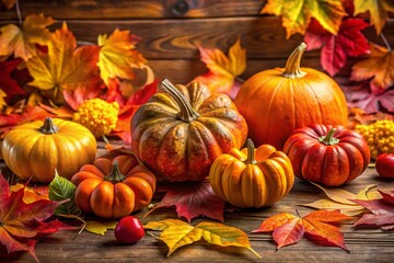 Simple Cute Thanksgiving Background with Autumn Leaves, Pumpkins, and Warm Color Palette for Fall Decor