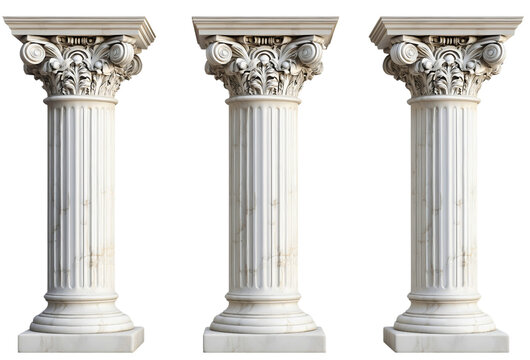 Pillar isolated on transparent background, architecture element reminiscent of old buildings, classic marble column design, ancient Greek or Roman style, decorative stone structure