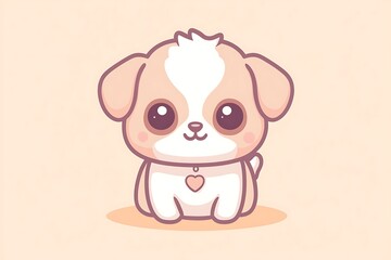 Obraz premium Cute cartoon puppy with big eyes and a heart collar