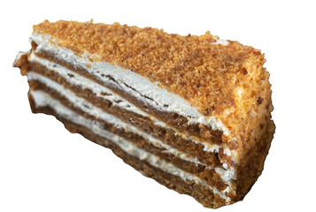 A piece of multi-layered cake png. A piece of honey cake png