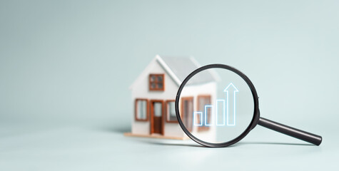 real, real estate, research, value, magnifying, rent, appraisal, chart, estate, evaluation. A house...