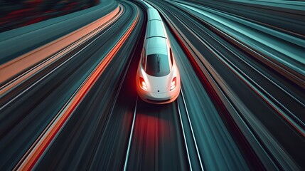 High-speed train traveling on a high-speed railway, aerial view, motion blur