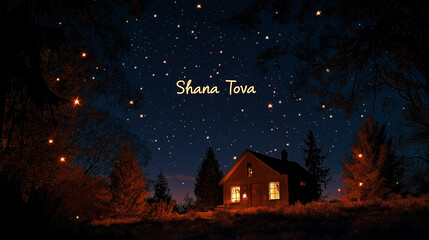 Fototapeta premium Shana Tova Written in Stars, a night sky where the words 