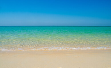Beautiful  horizon landscape summer season panorama front view point tropical sea beach white sand clean and blue sky background calm nature ocean wave water travel at Sai Kaew Beach thailand holiday