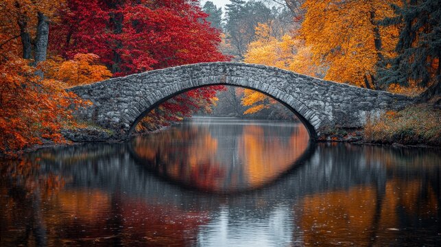 old stone bridge in autumn park