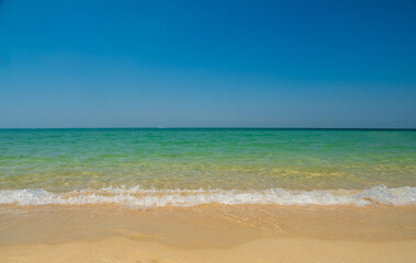 Beautiful  horizon landscape summer season panorama front view point tropical sea beach white sand clean and blue sky background calm nature ocean wave water travel at Sai Kaew Beach thailand holiday
