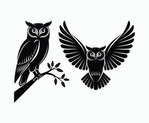 Obraz premium Owl bird silhouette editable EPS vector isolated illustration template on a white background