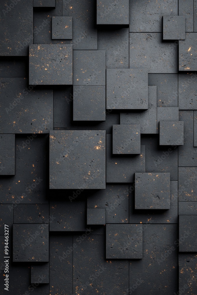 Poster textured black slate tiles arranged in a patterned layout for modern architectural design