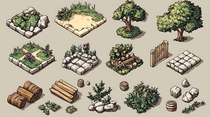 Isometric Game Assets,  Nature & Environment Set for 2D Games