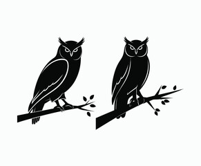 Fototapeta premium Owl bird silhouette editable EPS vector isolated illustration template on a white background