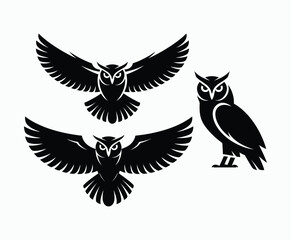 Obraz premium Owl bird silhouette editable EPS vector isolated illustration template on a white background