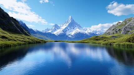 Naklejka premium Majestic Mountain Reflected in Calm Blue Lake