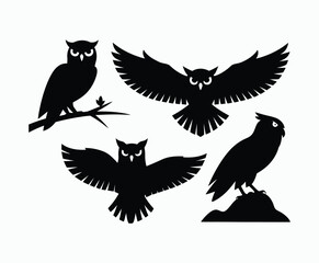 Obraz premium Owl bird silhouette editable EPS vector isolated illustration template on a white background