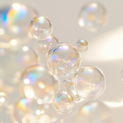 Translucent bubbles floating in soft white background