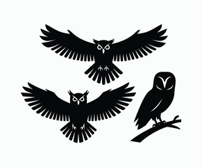 Obraz premium Owl bird silhouette editable EPS vector isolated illustration template on a white background