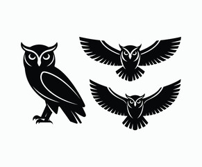 Obraz premium Owl bird silhouette editable EPS vector isolated illustration template on a white background