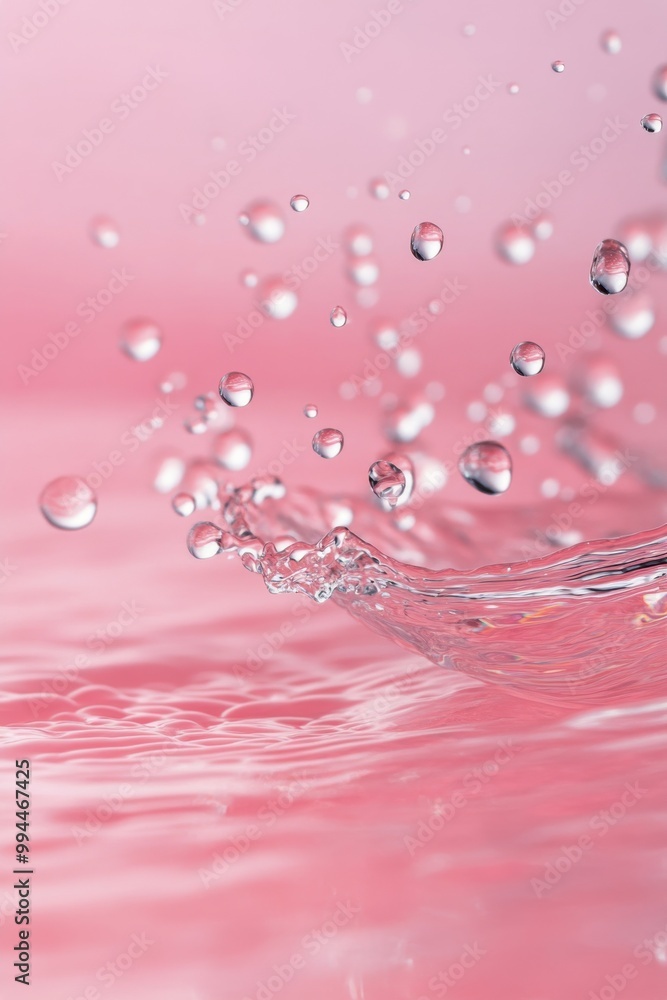 Aufkleber captivating water droplets creating ripples against a soft pink backdrop in a tranquil setting