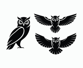 Fototapeta premium Owl bird silhouette editable EPS vector isolated illustration template on a white background