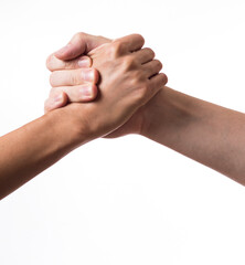 help a friend get through a difficult time. gesture of salvation. support, friendship and rescue concept. holding hands