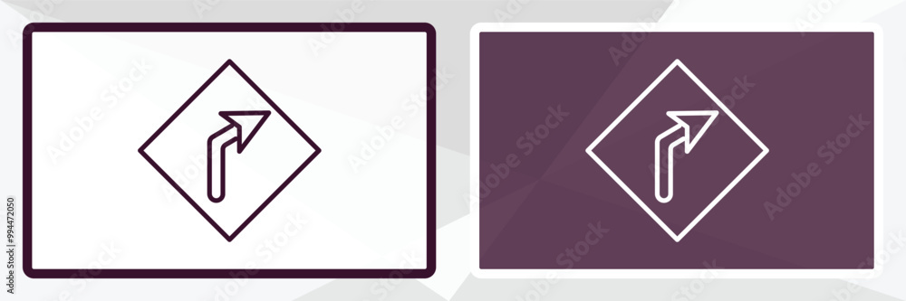Poster right curve sign outline icon. linear vector from user interface concept. thin line white and black 
