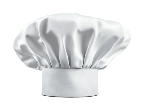 White chef hat with pleats, isolated on transparent cutout background