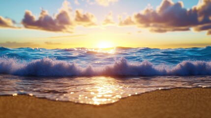 Obraz premium Serene Sunrise Over Gentle Waves at the Beach