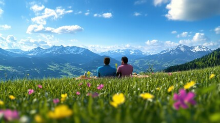 Serene Duo Enjoying Scenic Mountain View