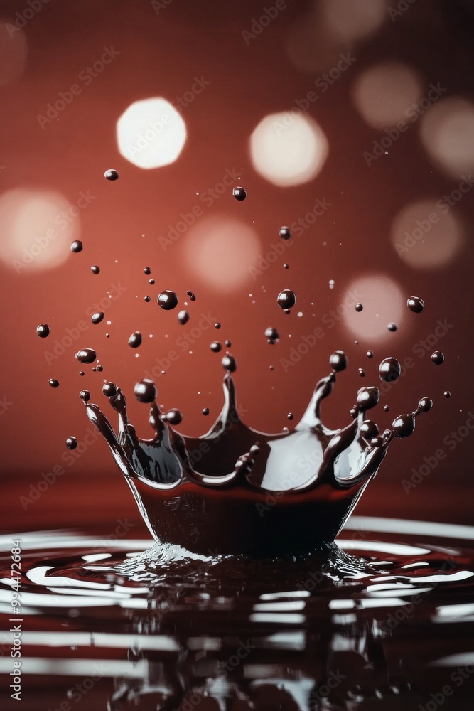 Poster a splash of liquid in vibrant red captures dynamic droplets in motion