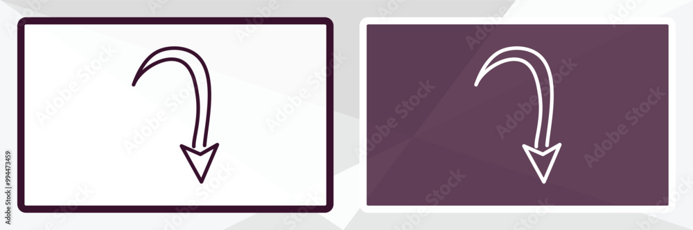 Poster curved downward arrow outline icon. linear vector from user interface concept. thin line white and b