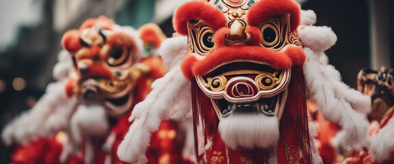 Fototapeta premium Chinese lion dance performers