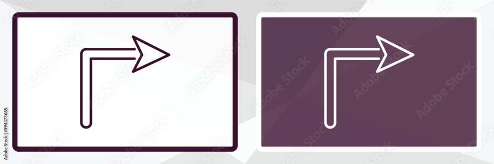 Poster right arrow with turn outline icon. linear vector from user interface concept. thin line white and b