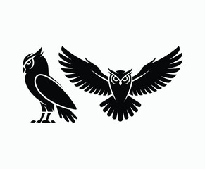 Fototapeta premium Owl bird silhouette editable EPS vector isolated illustration template on a white background