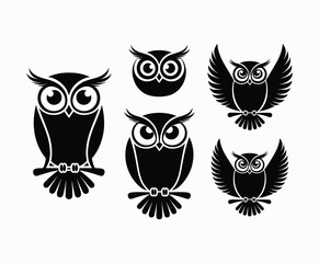 Owl bird silhouette editable EPS vector isolated illustration template on a white background