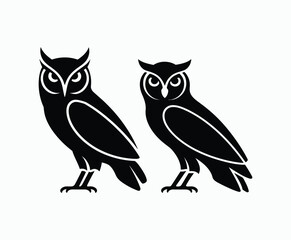 Fototapeta premium Owl bird silhouette editable EPS vector isolated illustration template on a white background