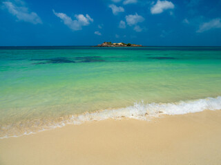 Horizon beautiful landscape summer season panorama front view point tropical sea beach white sand clean blue sky background calm nature ocean wave water travel holiday at samae san island sun day time