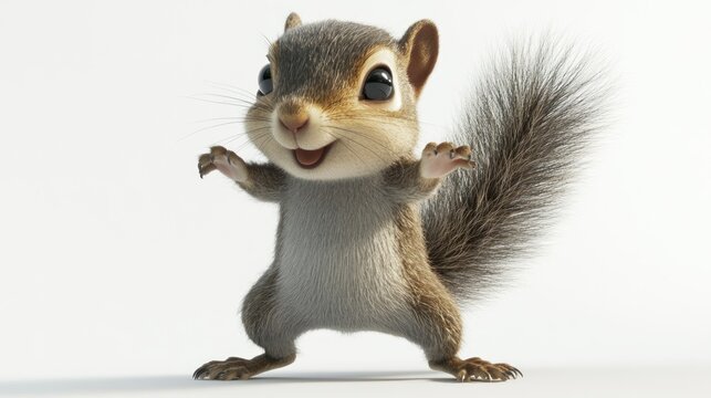 A Cheerful, Cartoon-Style Squirrel with Big Eyes and a Fluffy Tail