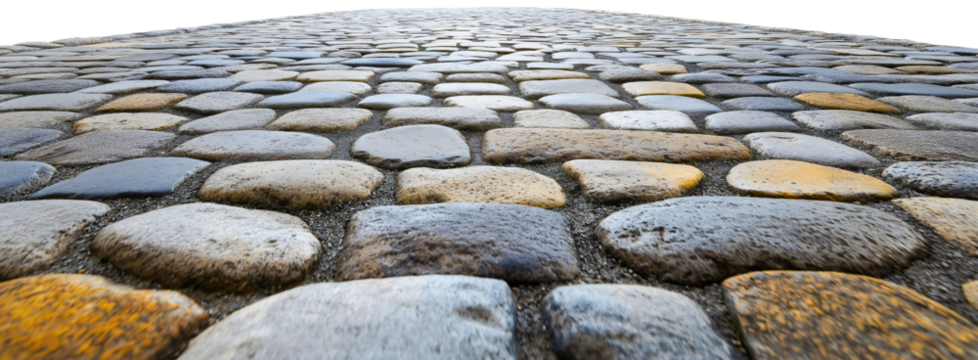 Cobblestone road isolated, paved path pattern, brick walkway floor, stone pavement blocks, city street surface, urban sidewalk design, outdoor garden tiles, old flagstone ground structure